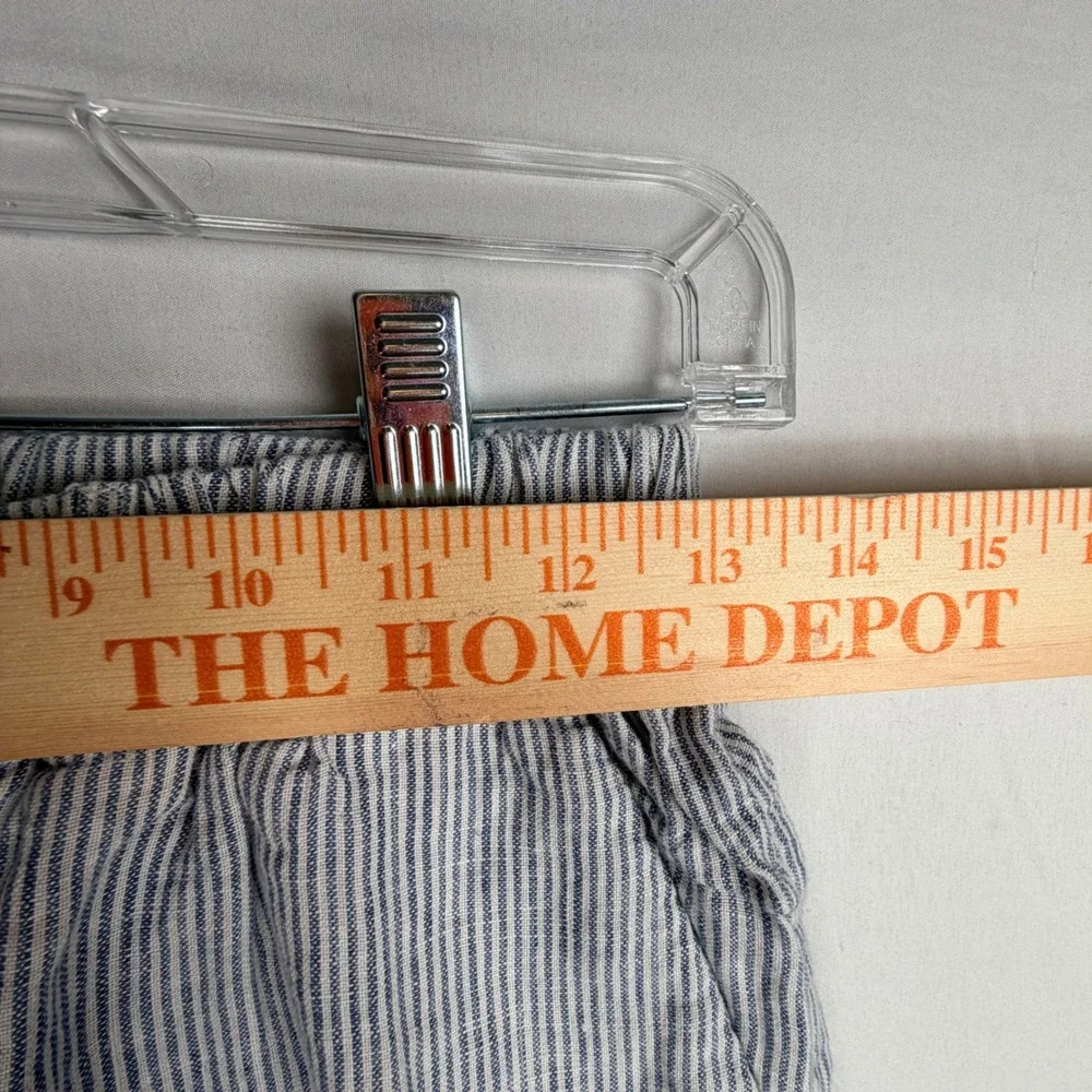 Quince Linen Pants XS Blue White Striped Elastic Waist Straight Leg Trousers